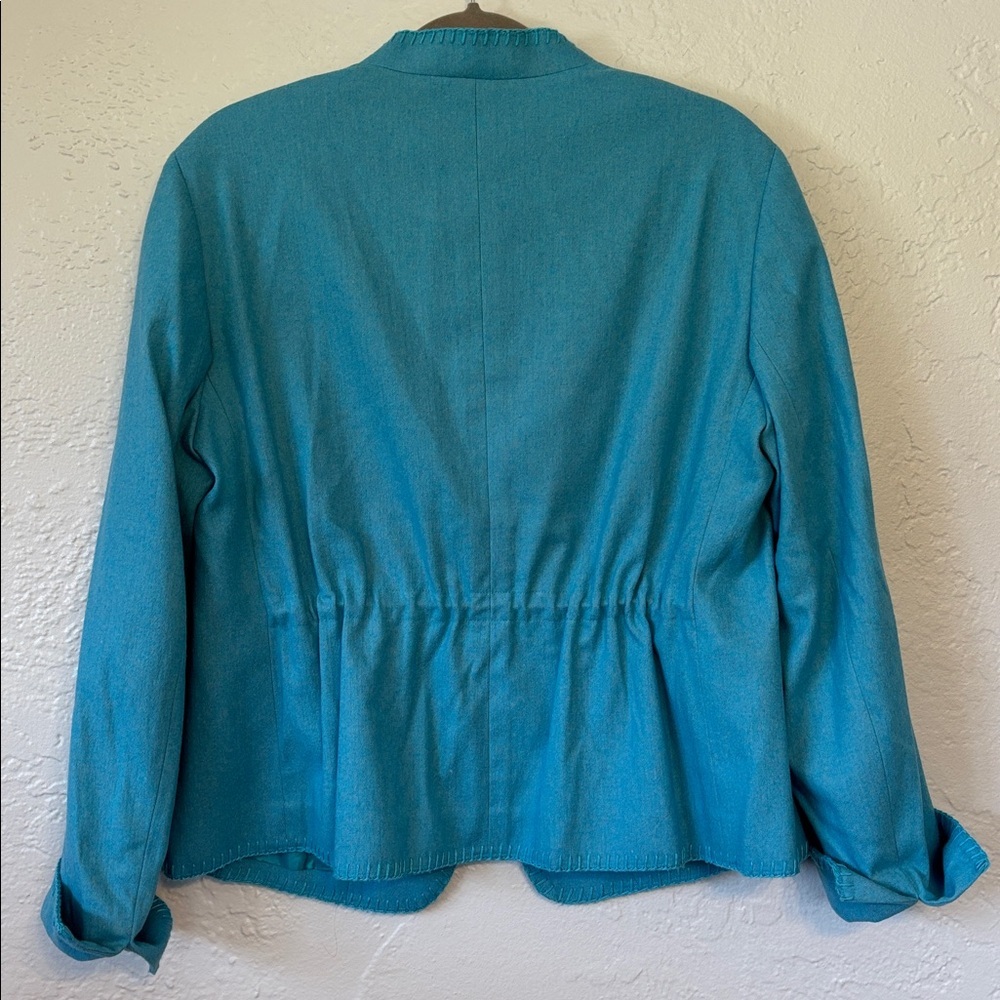 Akris Punto Cerulean Blazer Jacket 14 Snap Front WhipStitch trim Wool Cotton - Picture 10 of 10